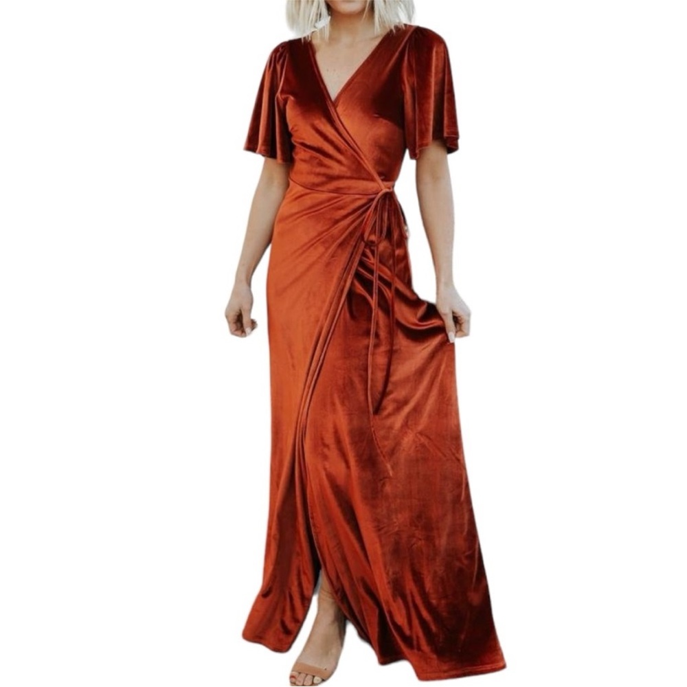 NWT | Baltic Born Meghan Velvet Wrap Maxi Dress in Rust